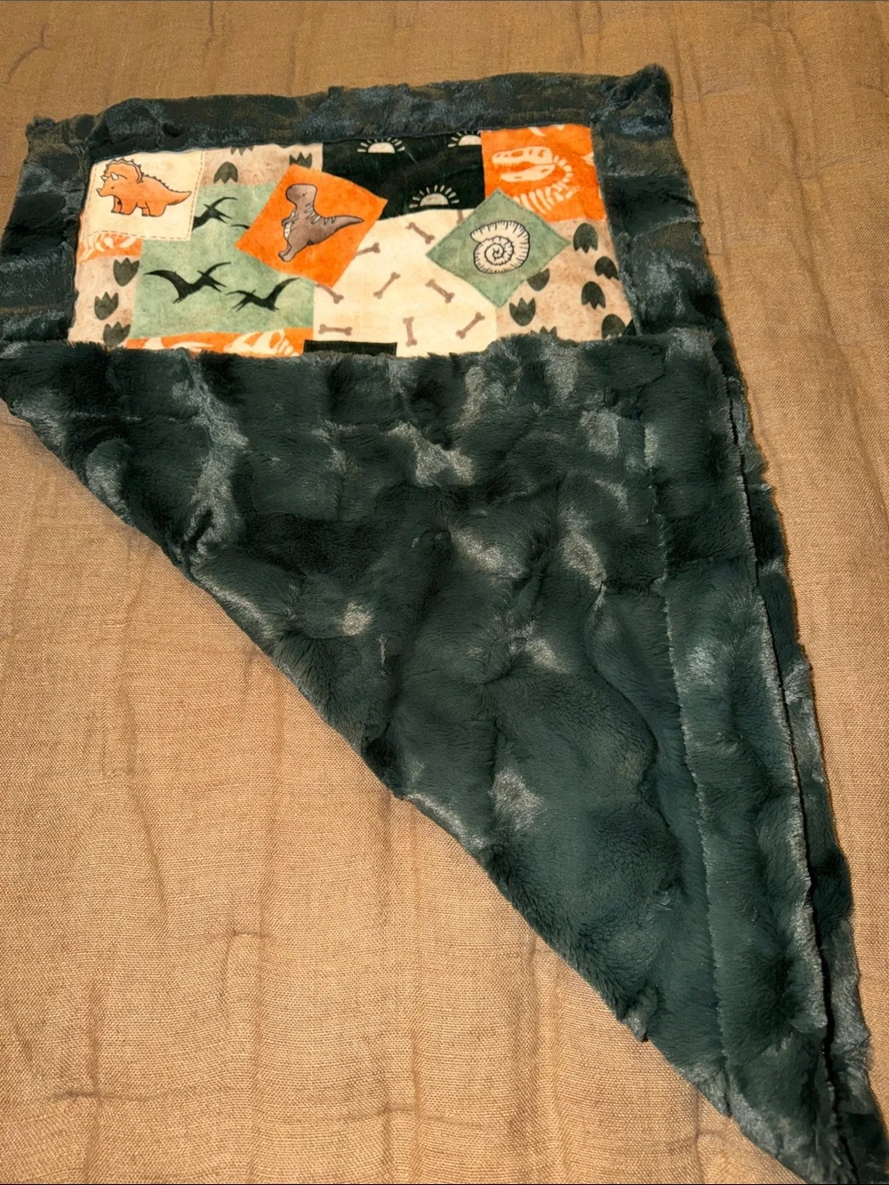 Plush Dino Patchwork Baby Throw Blanket - Gray Orange Green
